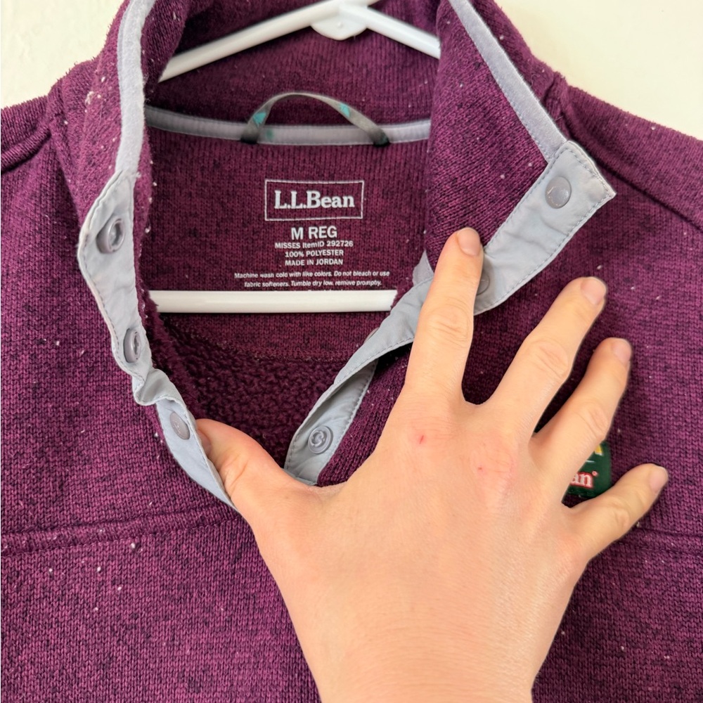 L.L. Bean Women's Deep Plum Snap-Front Fleece V-Neck Sweater